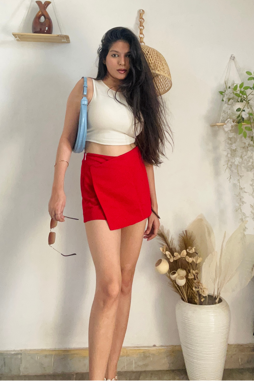 Red Skort – Women’s Short Skirt, Office‑Ready
