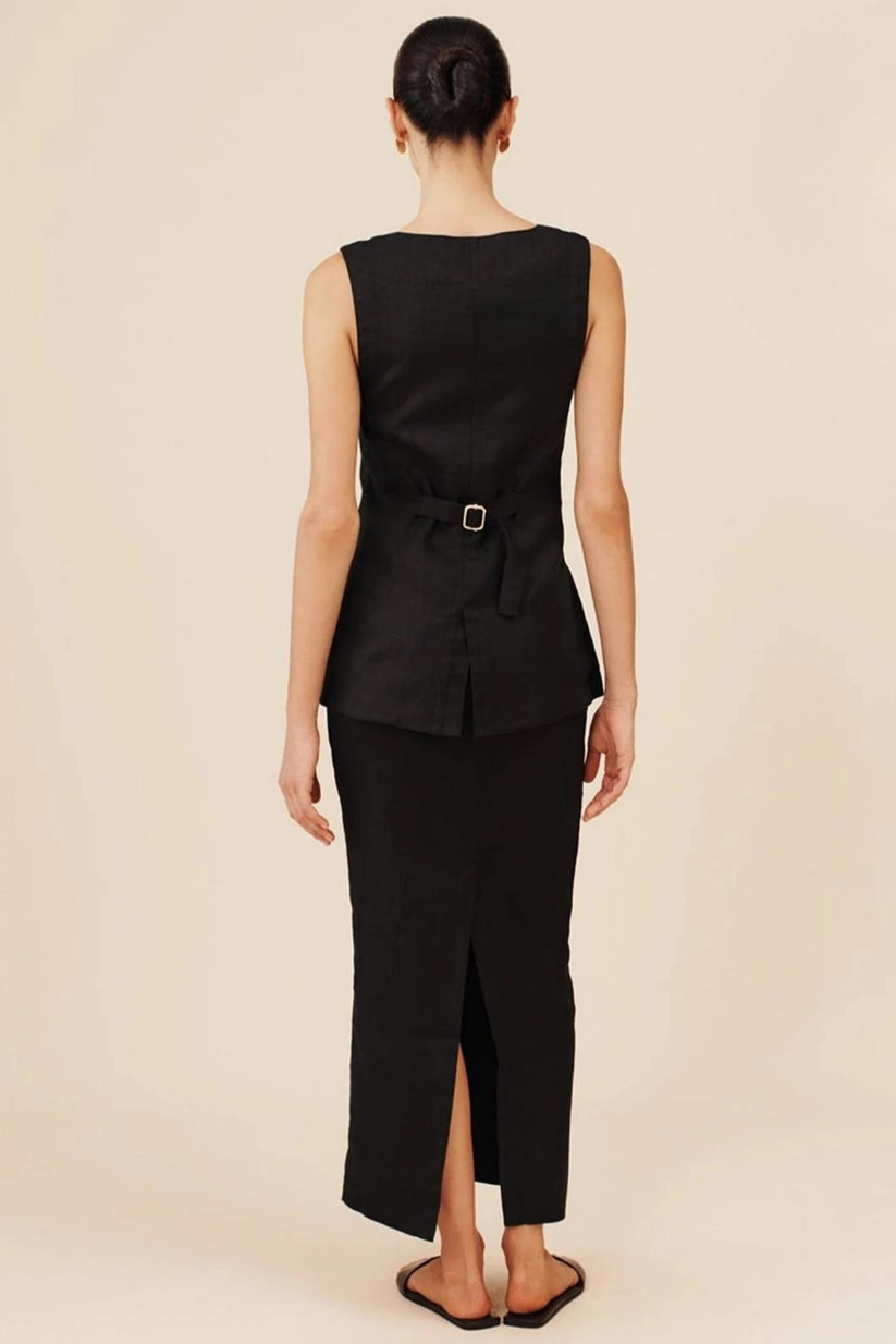 Black Linen Square Neck Waistcoat