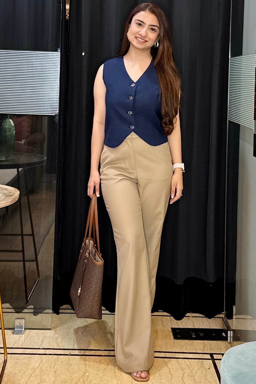 Navy Blue Waistcoat for Women – Sleeveless Tailored Formal Vest