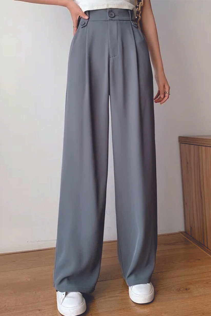 Grey Wide Leg Pleated Pants for Women – Formal High Waisted Trousers