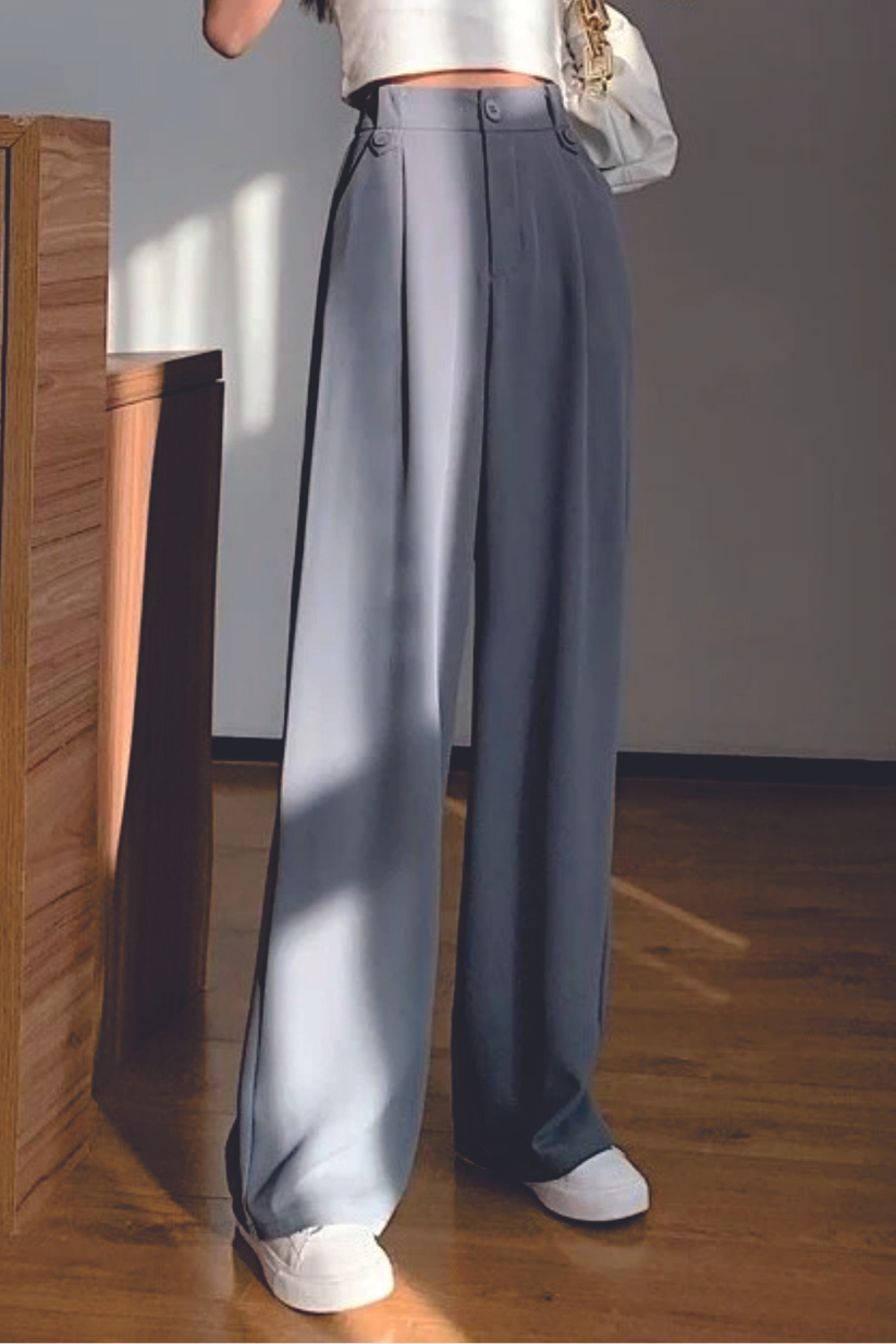 Grey Wide Leg Pleated Pants for Women – Formal High Waisted Trousers