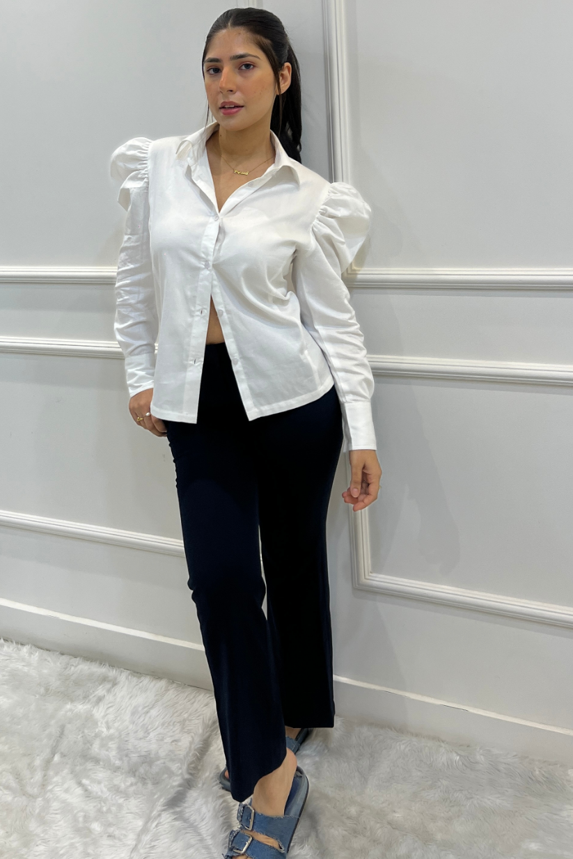 White Puffed Sleeve Shirt for Women – Elegant Formal Office Wear