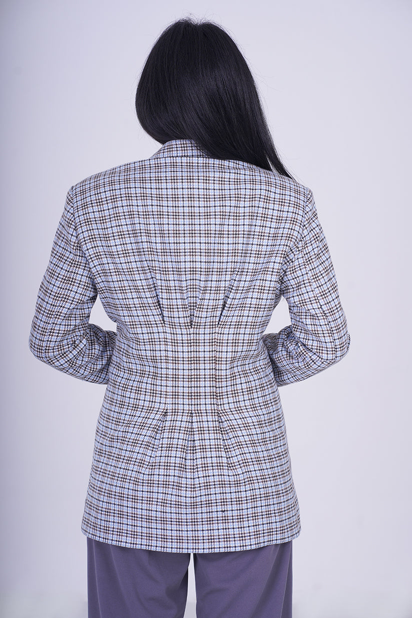 Co-ord Set - Tailored Waistline Checkered Blazer & High Rise Pleated Side Slit Trousers - Crafted from premium materials, our Checkered Blazer effortlessly combines comfort and style, making it a versatile choice for both formal and casual settings. Crafted with comfort and contemporary fashion in mind, the High Rise Pleated Side Slit Trousers offer a sleek and tailored fit that complements various occasions.