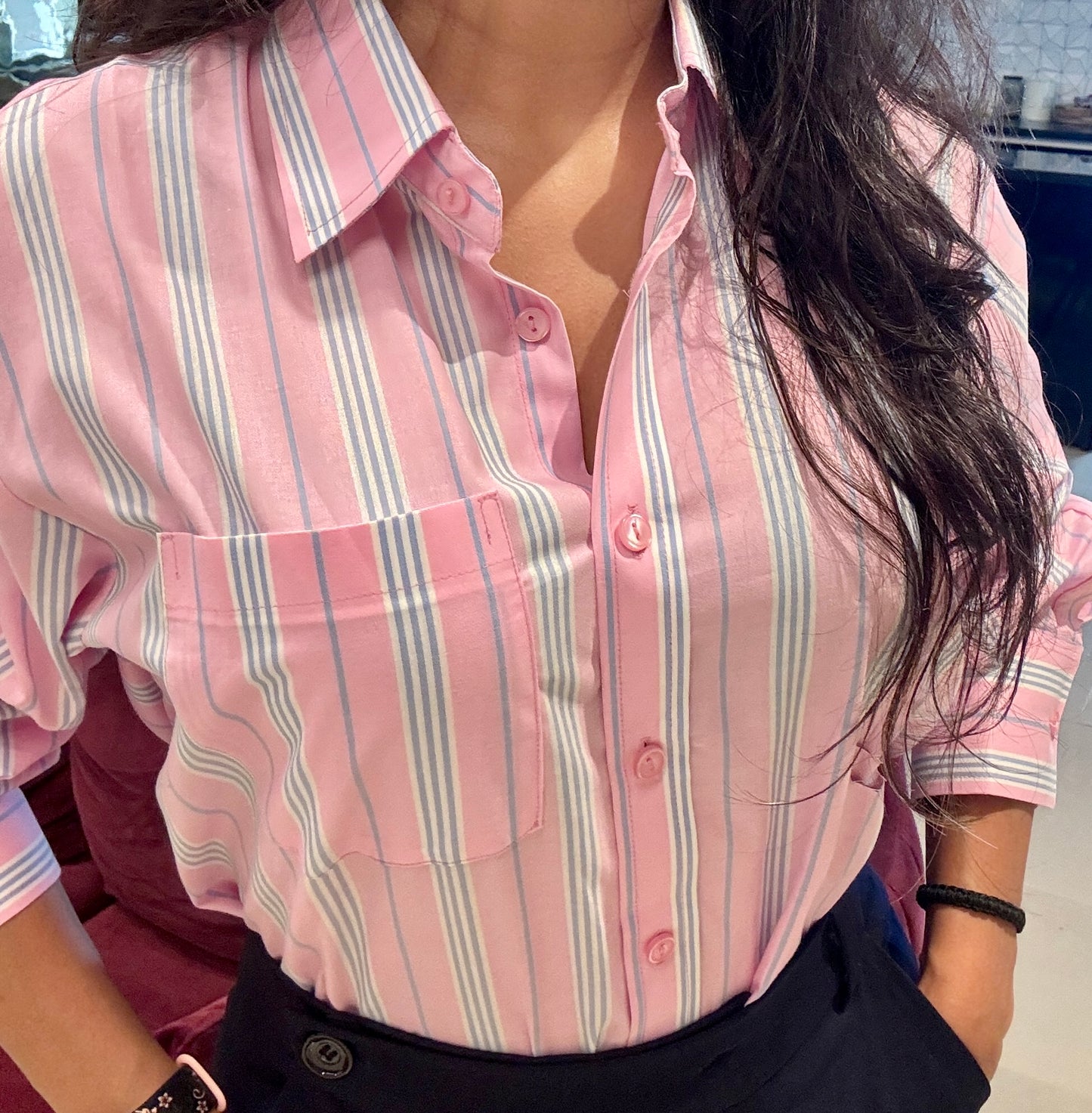 Pink Striped Boyfriend Shirt
