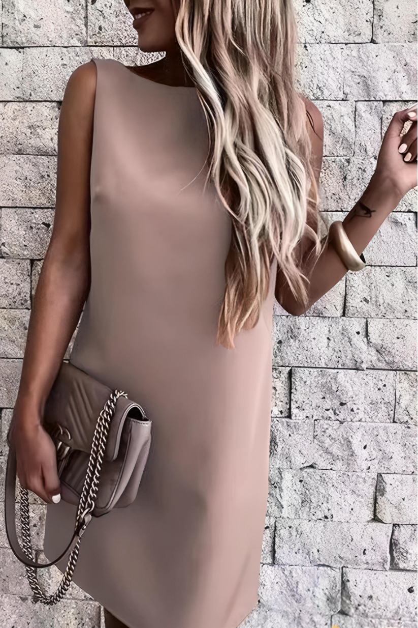 Beige Sleeveless Sheath Dress for Women – Elegant Formal Office Wear
