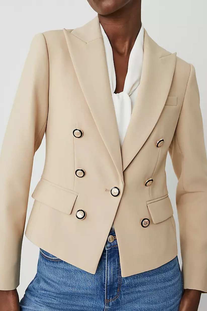 Beige Blazer for Women – Double Breasted Tailored Office Wear