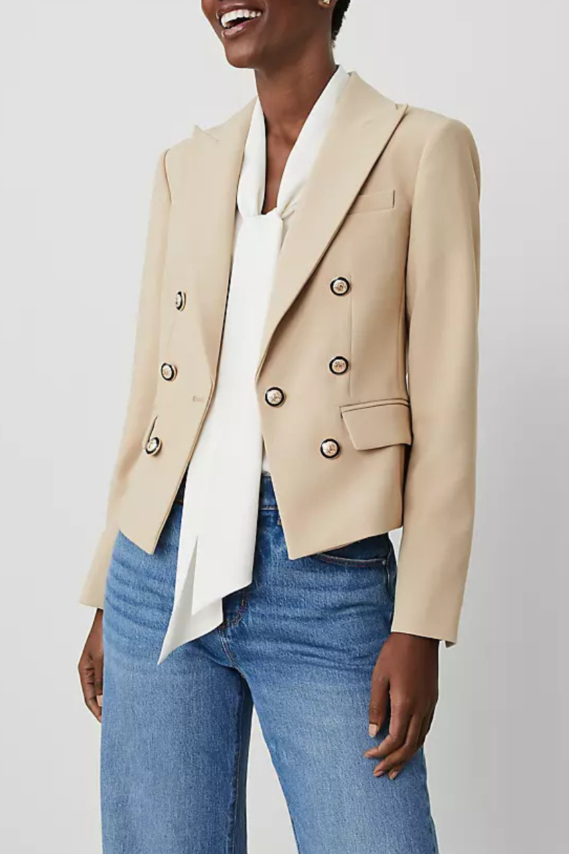 Beige Blazer for Women – Double Breasted Tailored Office Wear