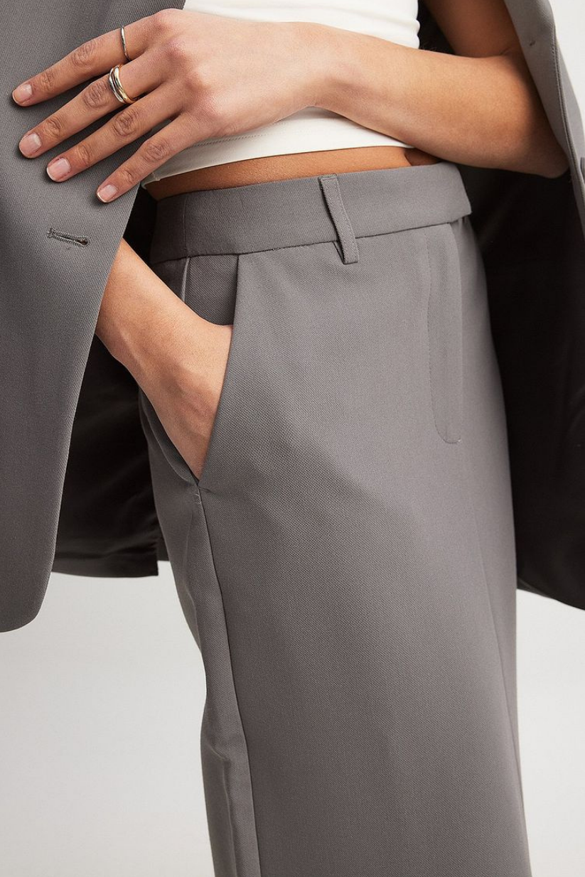 Grey Tailored Maxi Skirt – Formal Long Skirt for Women