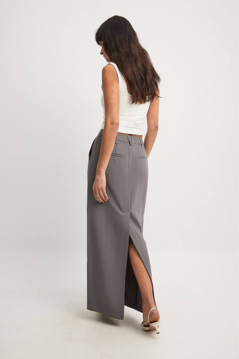 Grey Tailored Maxi Skirt – Formal Long Skirt for Women