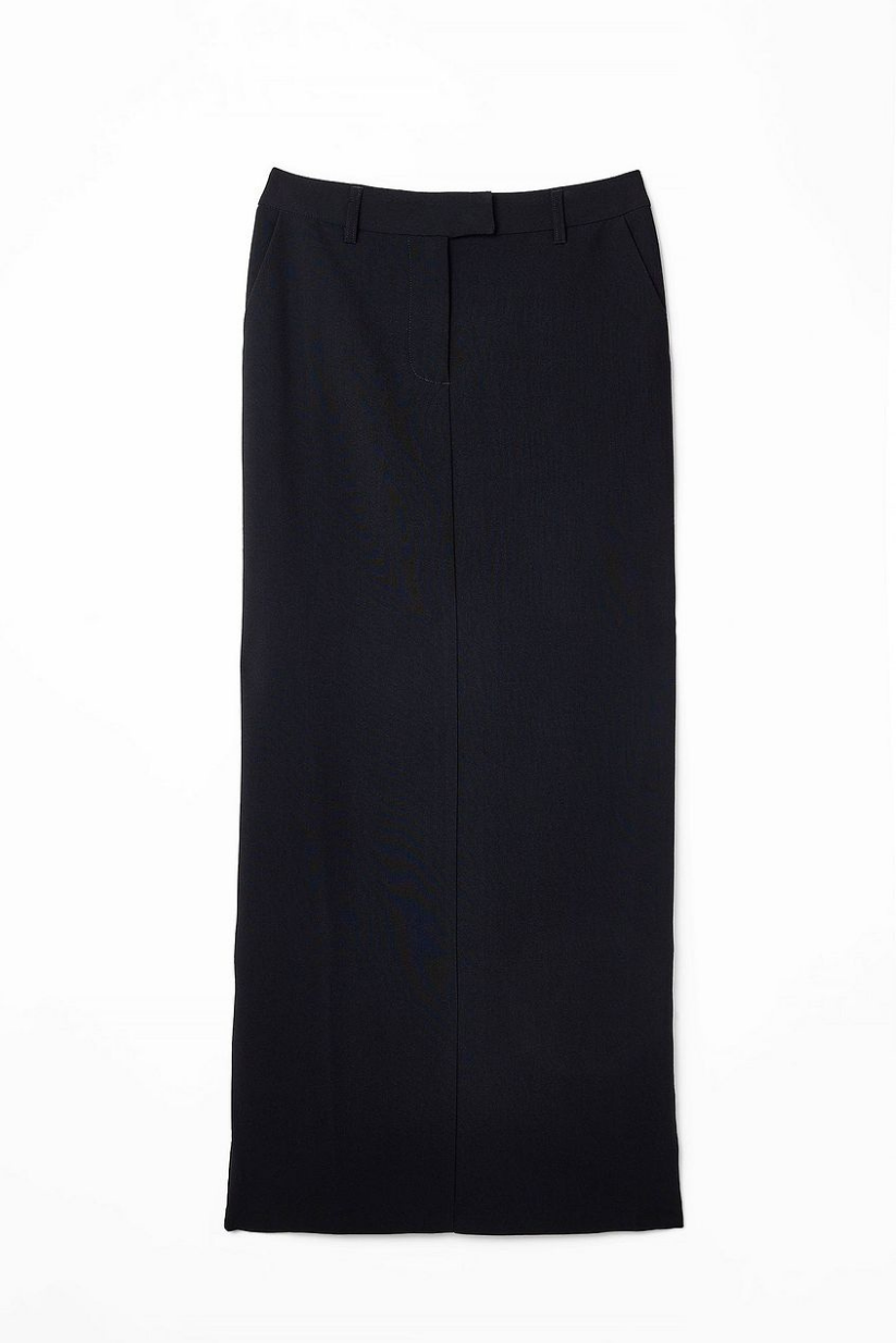 Black Tailored Maxi Skirt – Formal Long Skirt for Women