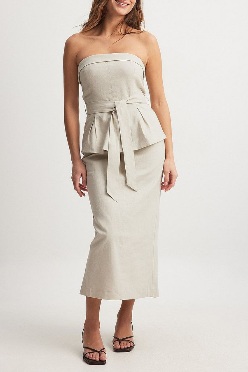 Beige Linen Pencil Skirt