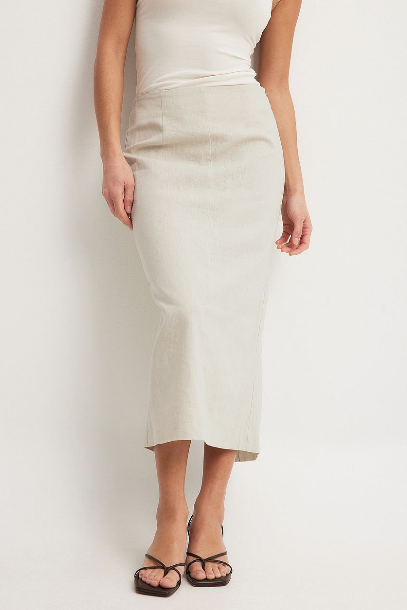 Beige Linen Pencil Skirt