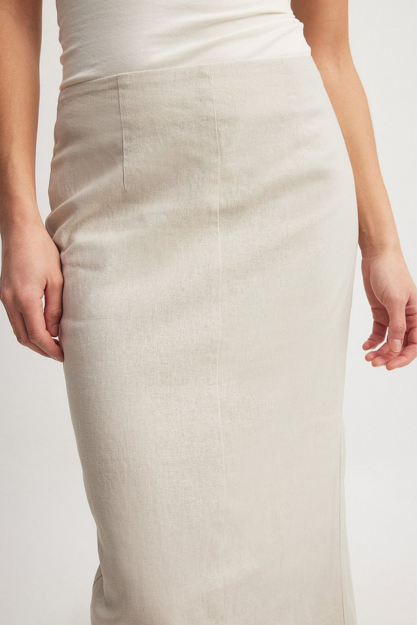 Beige Linen Pencil Skirt