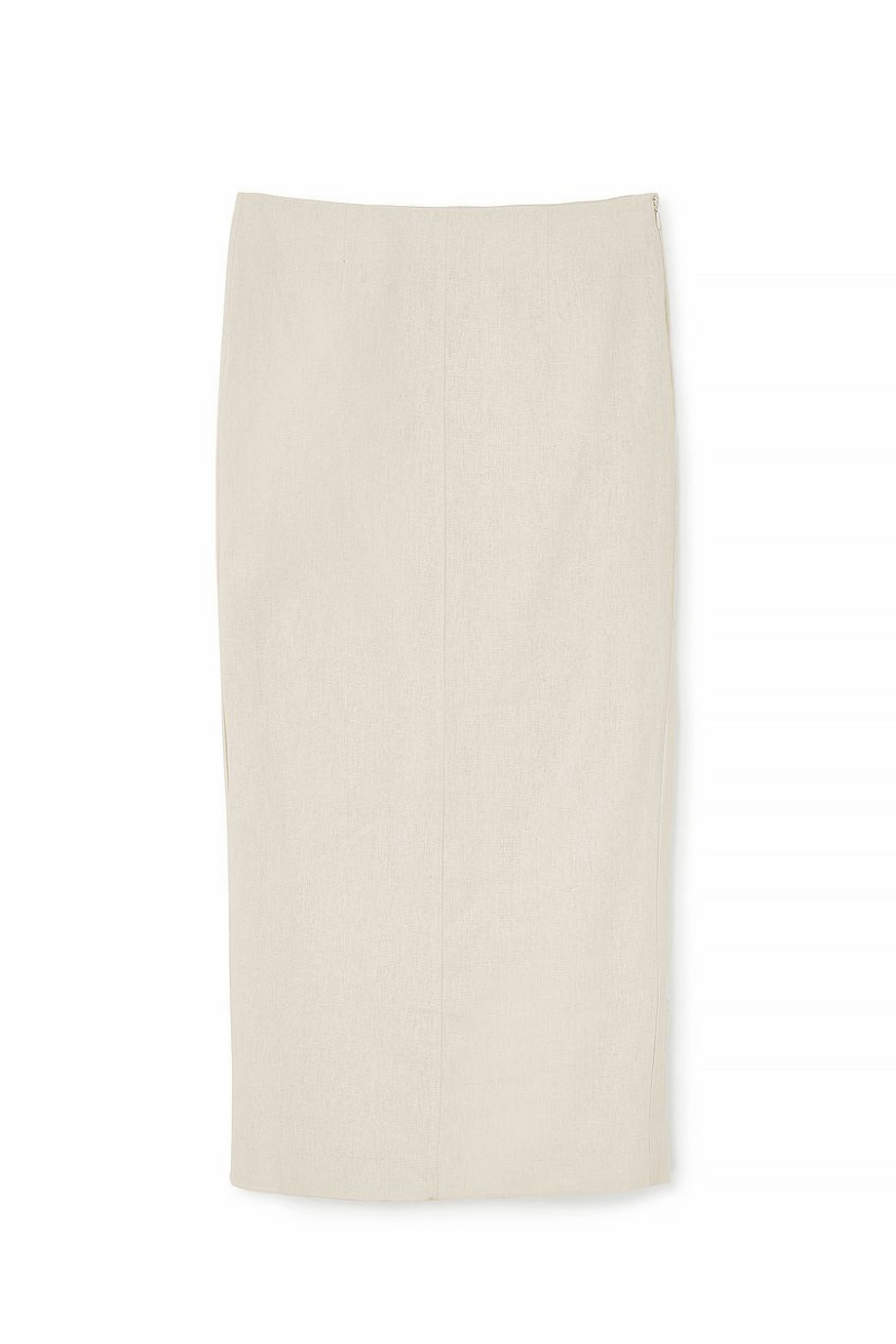 Beige Linen Pencil Skirt