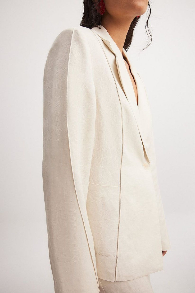 Beige Linen Co-ord Set – Single Button Blazer & Straight-Fit Pants
