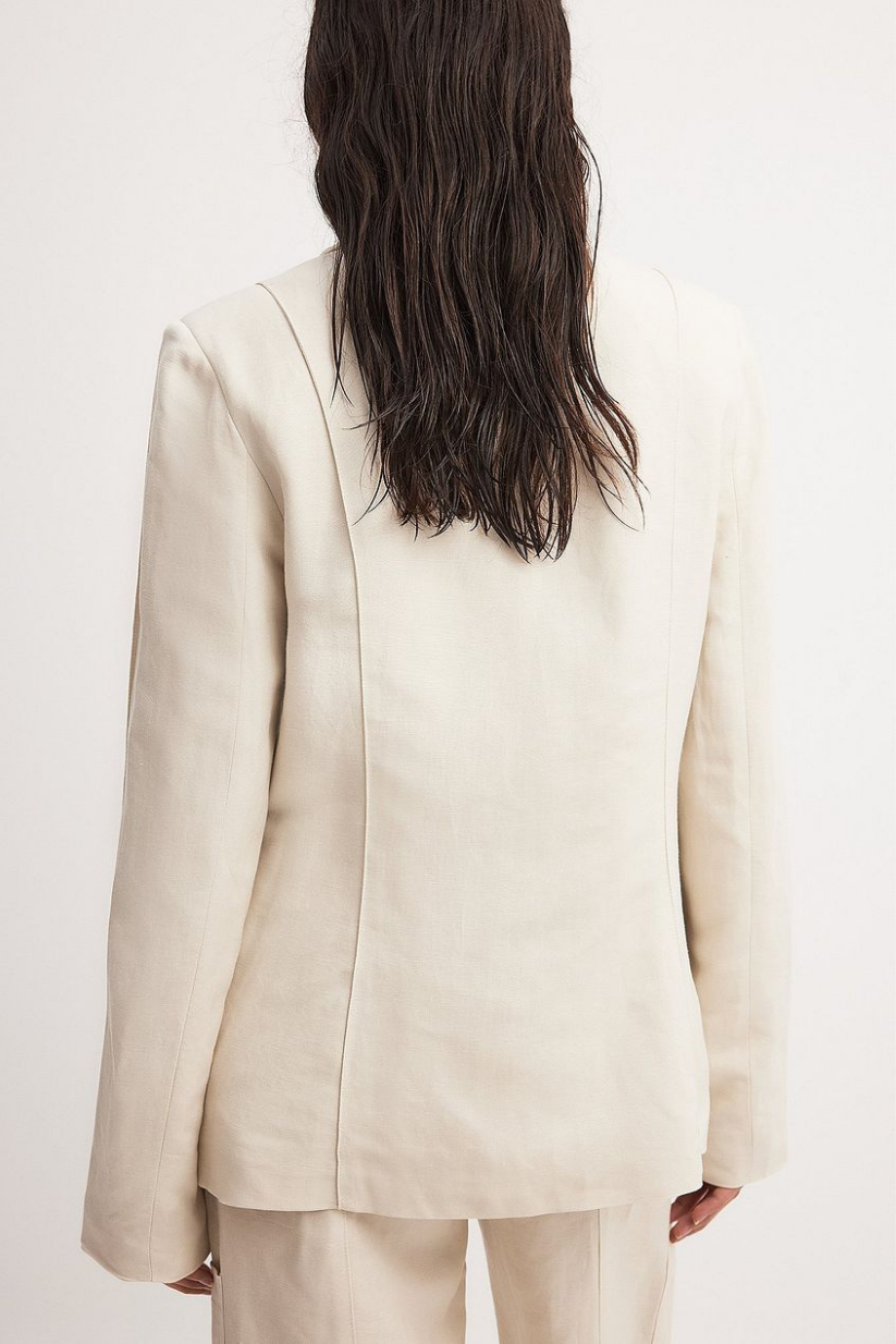 Beige Linen Co-ord Set – Single Button Blazer & Straight-Fit Pants