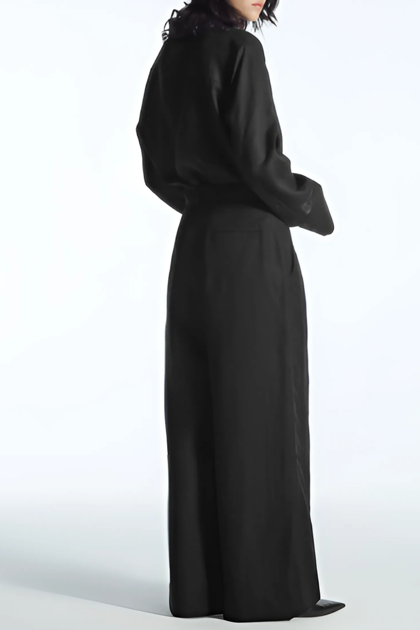 Black Linen Co-ord Set – Wide-Sleeve Shirt & Wide-Leg Pants