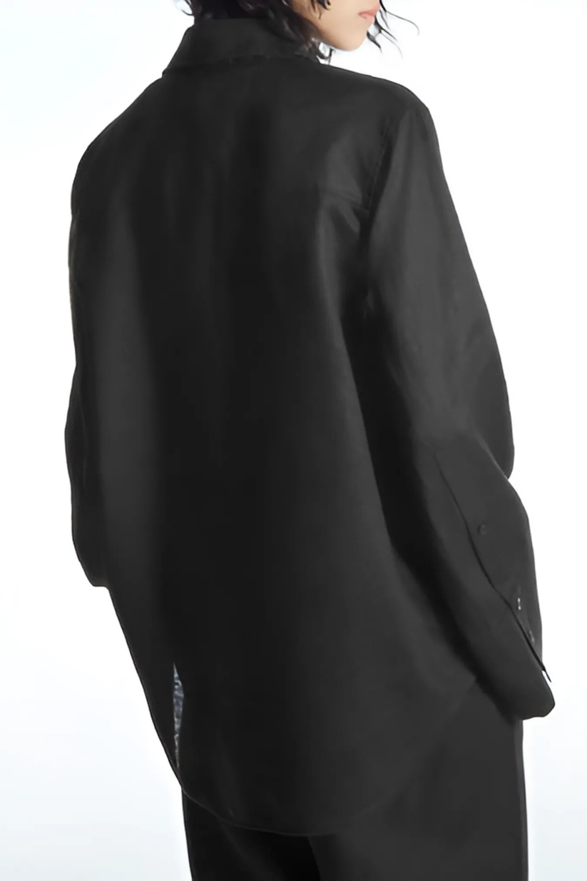 Black Linen Co-ord Set – Wide-Sleeve Shirt & Wide-Leg Pants