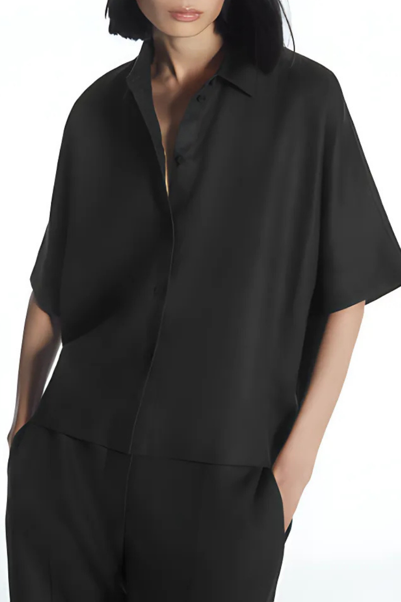 Black Linen Co-ord Set Women – Half-Sleeve Shirt & Straight-Leg Pants