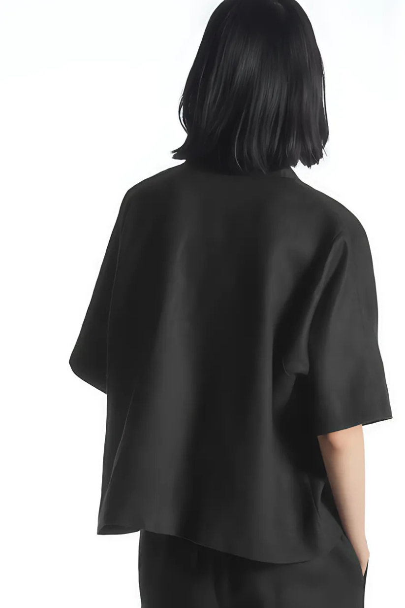 Black Linen Co-ord Set Women – Half-Sleeve Shirt & Straight-Leg Pants