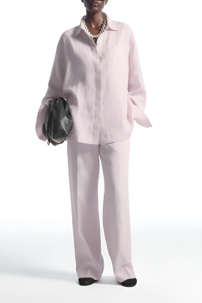 Pink Linen Co-ord Set – Oversized Shirt & Straight-Leg Pants