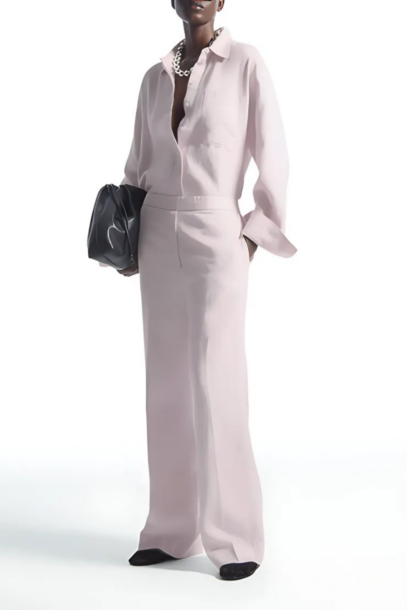 Pink Linen Co-ord Set – Oversized Shirt & Straight-Leg Pants