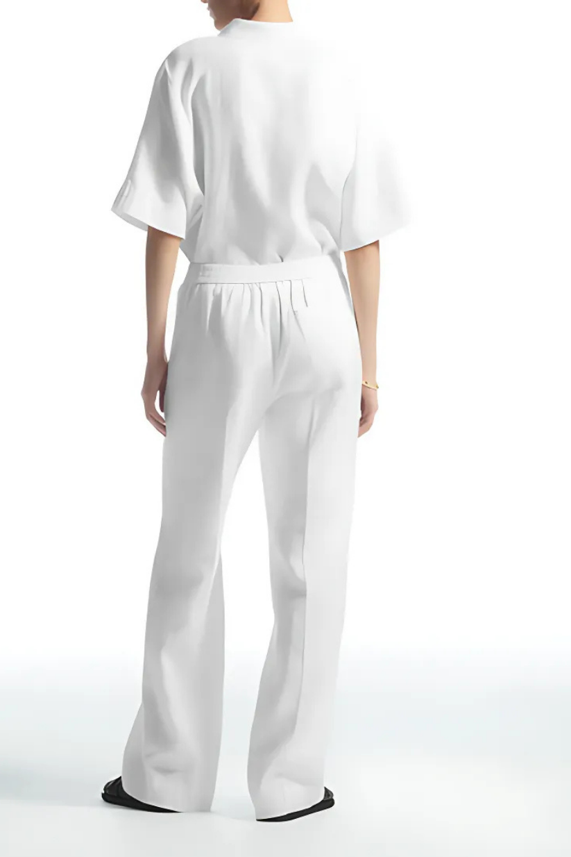 White Linen Co-ord Set – Half-Sleeve Shirt & Straight-Leg Pants