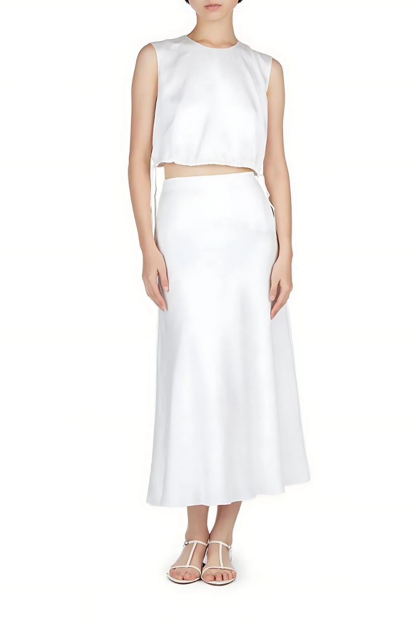 White Co-ord Set – Sleeveless Top & Midi Skirt for Women