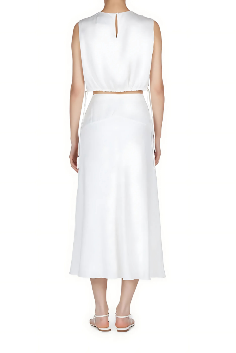 White Co-ord Set – Sleeveless Top & Midi Skirt for Women