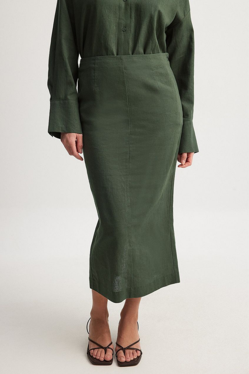 Green Linen Co-ord Set for Women – Oversized Shirt & Pencil Skirt