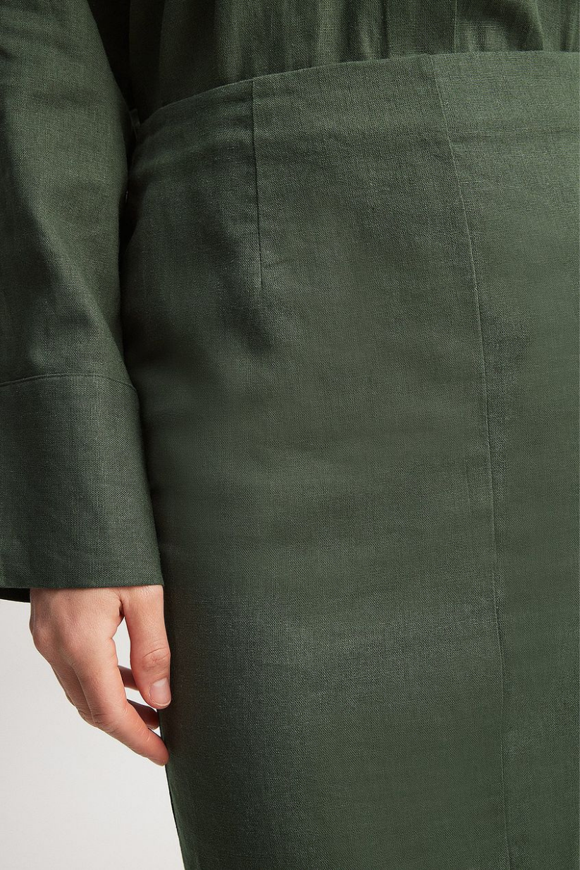 Green Linen Co-ord Set for Women – Oversized Shirt & Pencil Skirt
