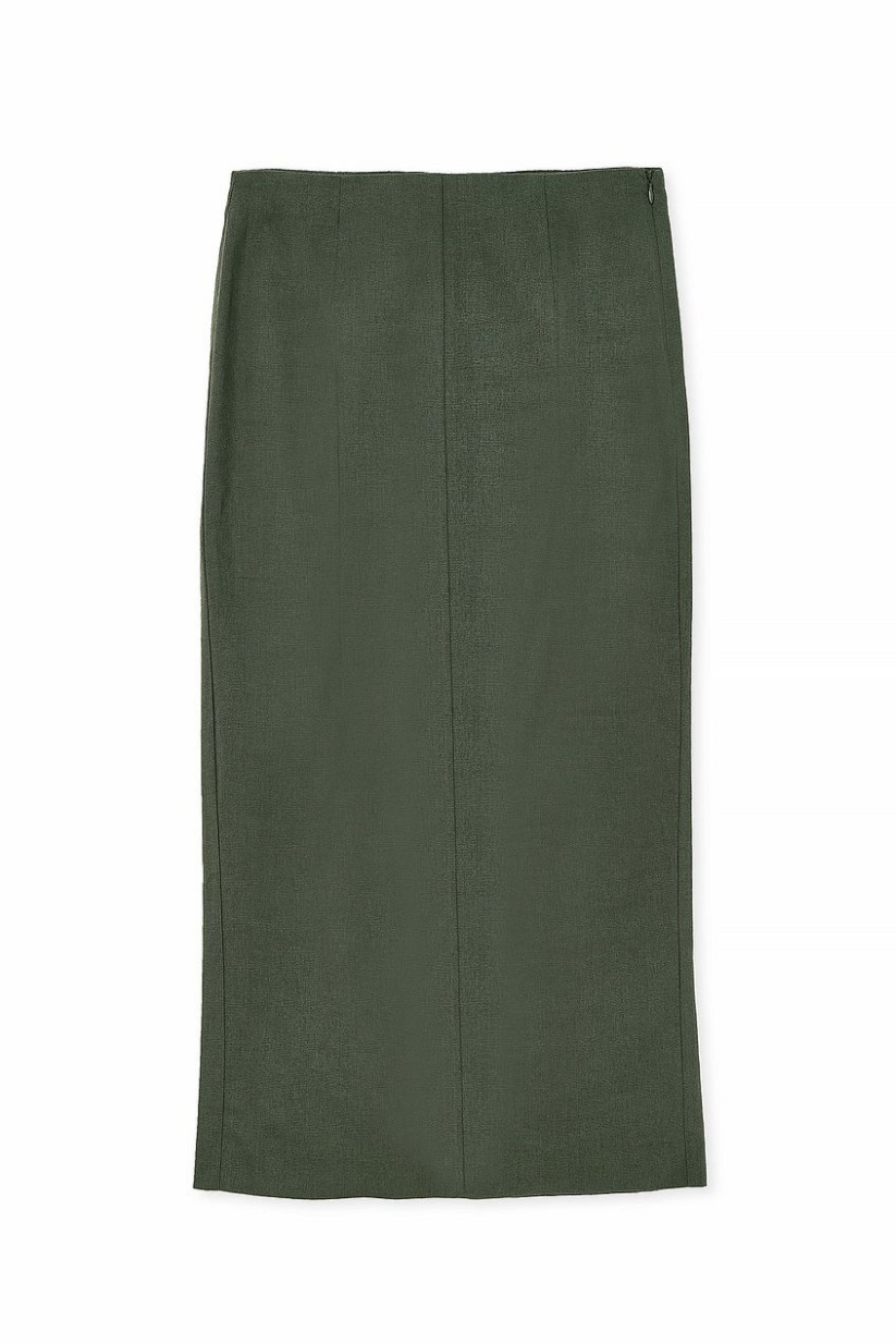 Green Linen Co-ord Set for Women – Oversized Shirt & Pencil Skirt