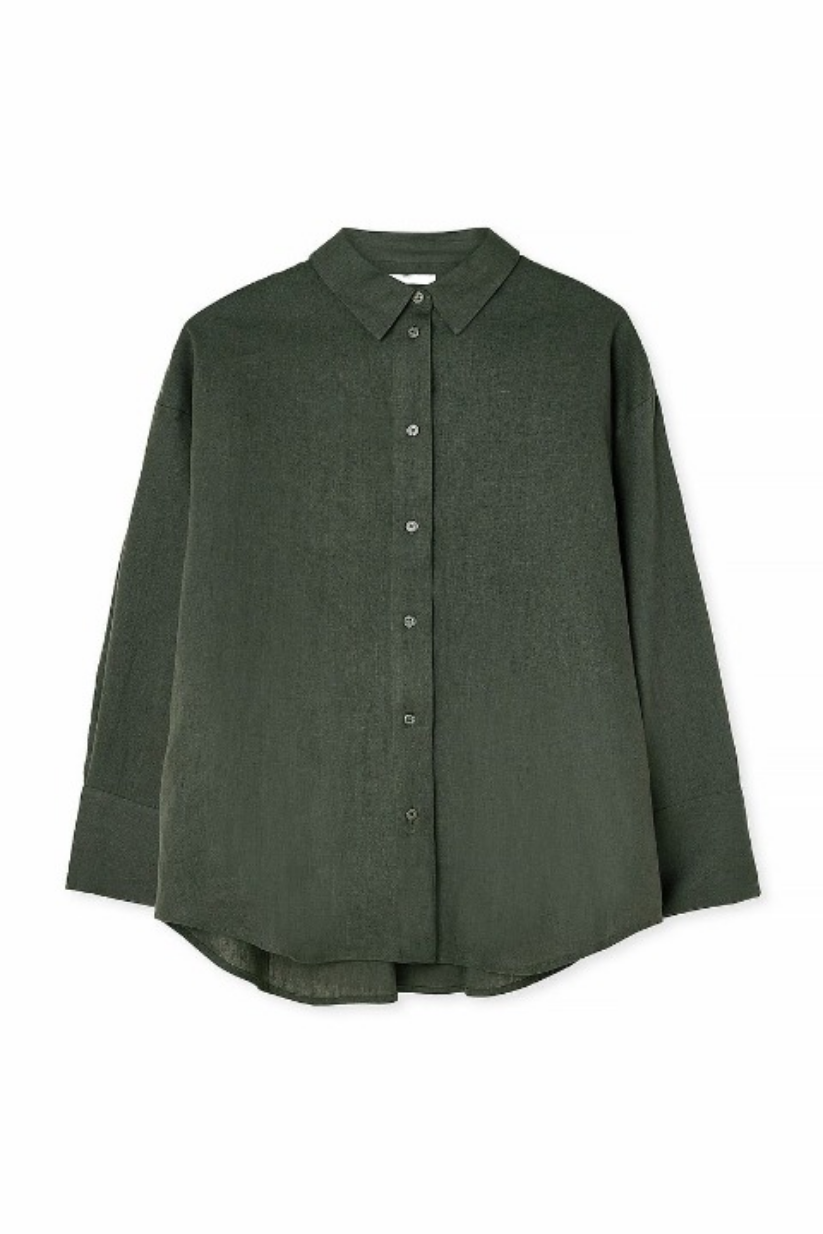 Green Linen Co-ord Set for Women – Oversized Shirt & Pencil Skirt