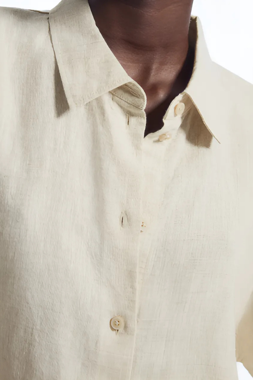 Cream Linen Shirt for Women – Half-Sleeve Lightweight Workwear