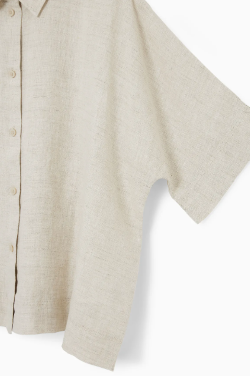 Cream Linen Shirt for Women – Half-Sleeve Lightweight Workwear