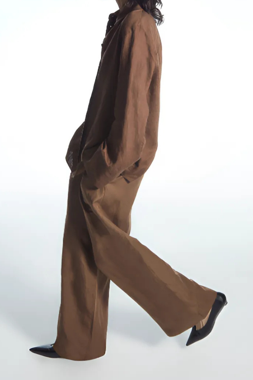 Brown Linen Shirt and Pants Set – Co-ord for Women