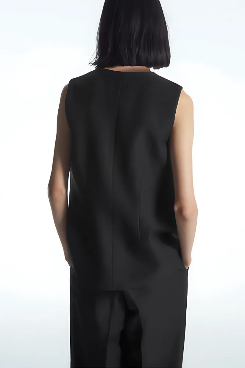 Black Linen Co-ord – Waistcoat & Wide Leg Pants | POSE