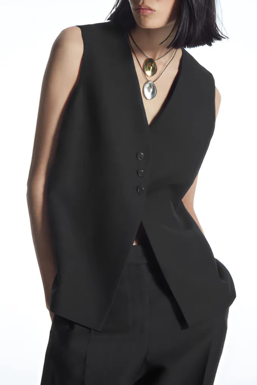 Black Linen Co-ord – Waistcoat & Wide Leg Pants | POSE