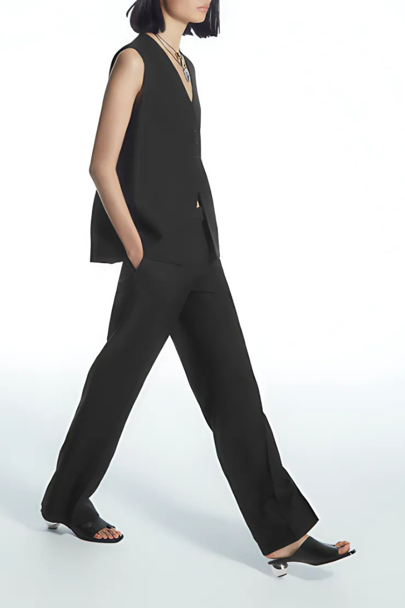 Black Linen Co-ord – Waistcoat & Wide Leg Pants | POSE