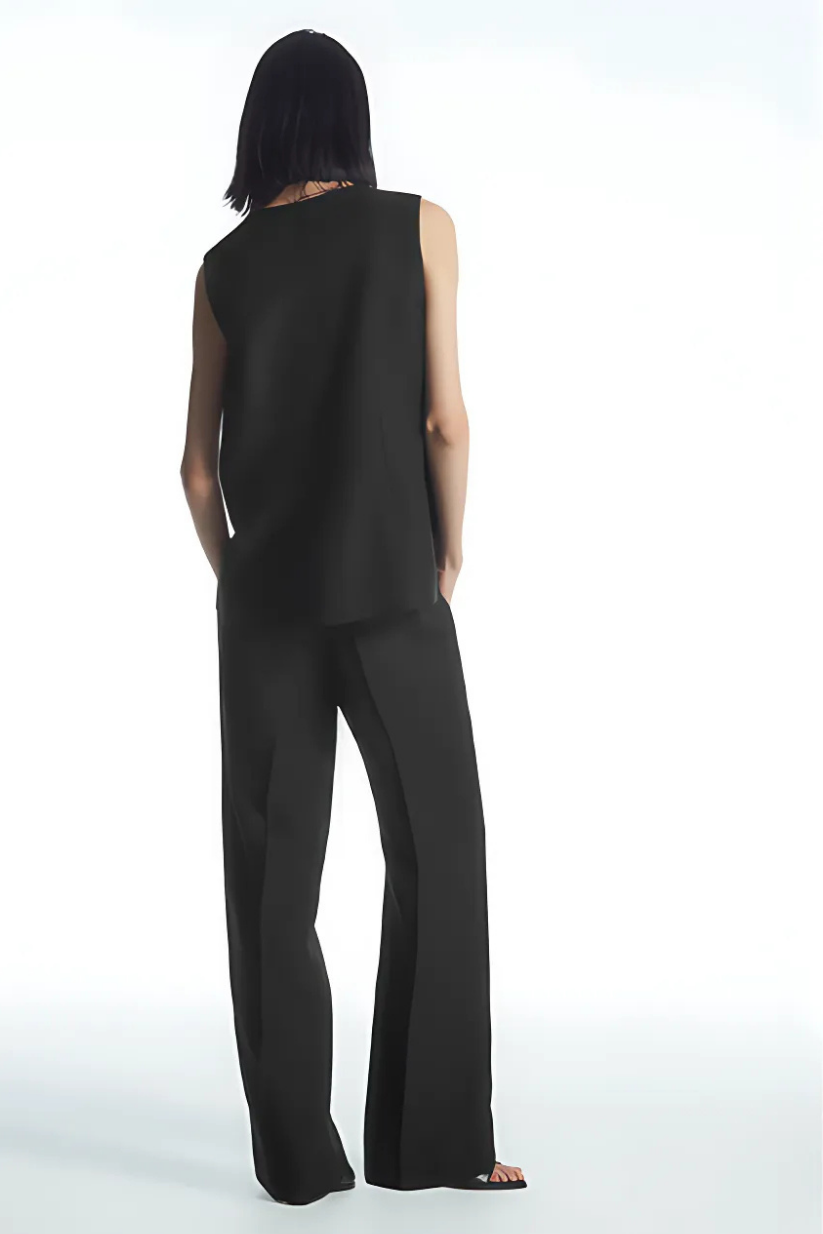 Black Linen Co-ord – Waistcoat & Wide Leg Pants | POSE