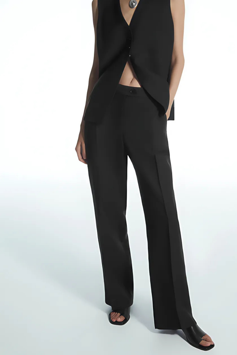 Black Linen Co-ord – Waistcoat & Wide Leg Pants | POSE