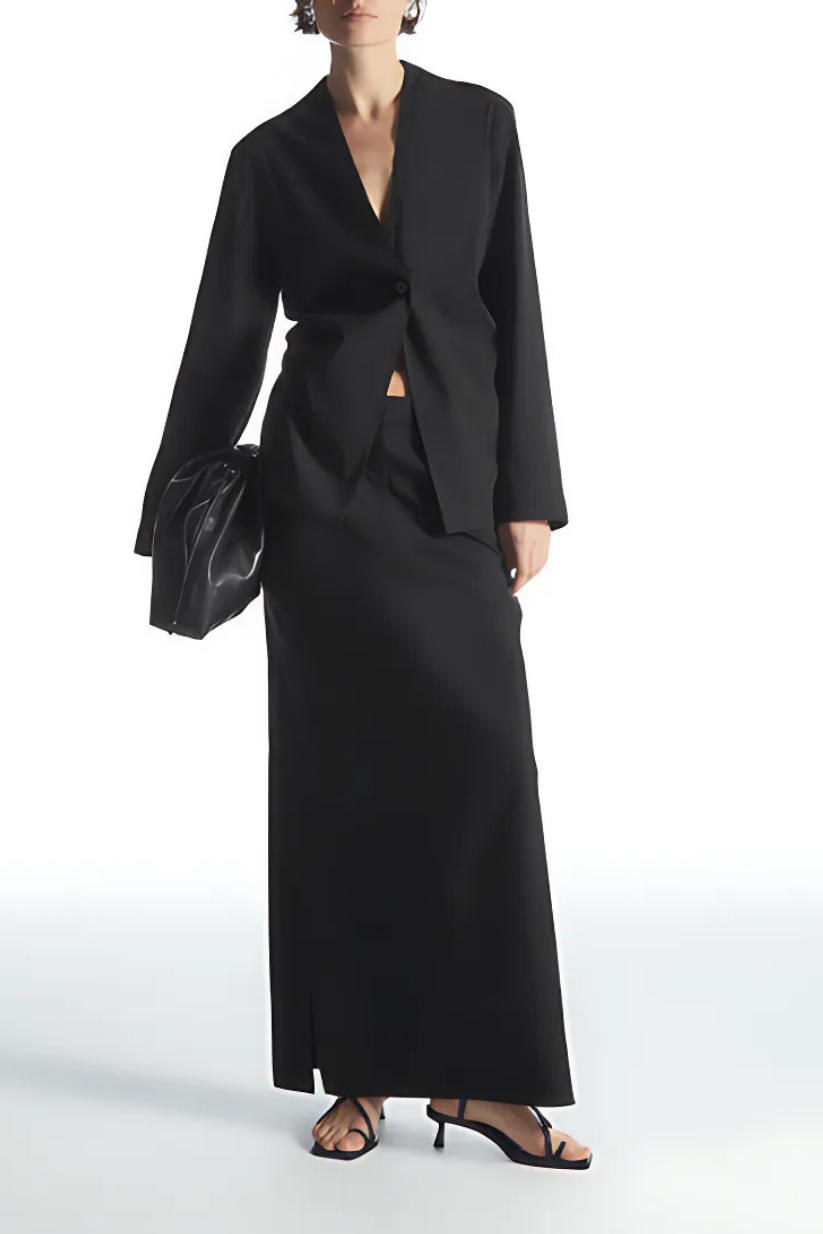 Black Linen Co-ord Set – Blazer & Pencil Skirt for Women
