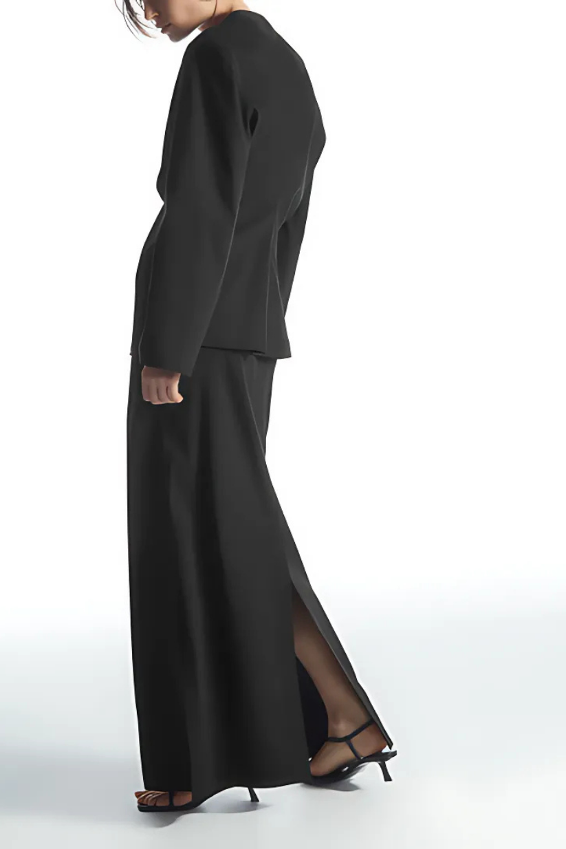 Black Linen Co-ord Set – Blazer & Pencil Skirt for Women