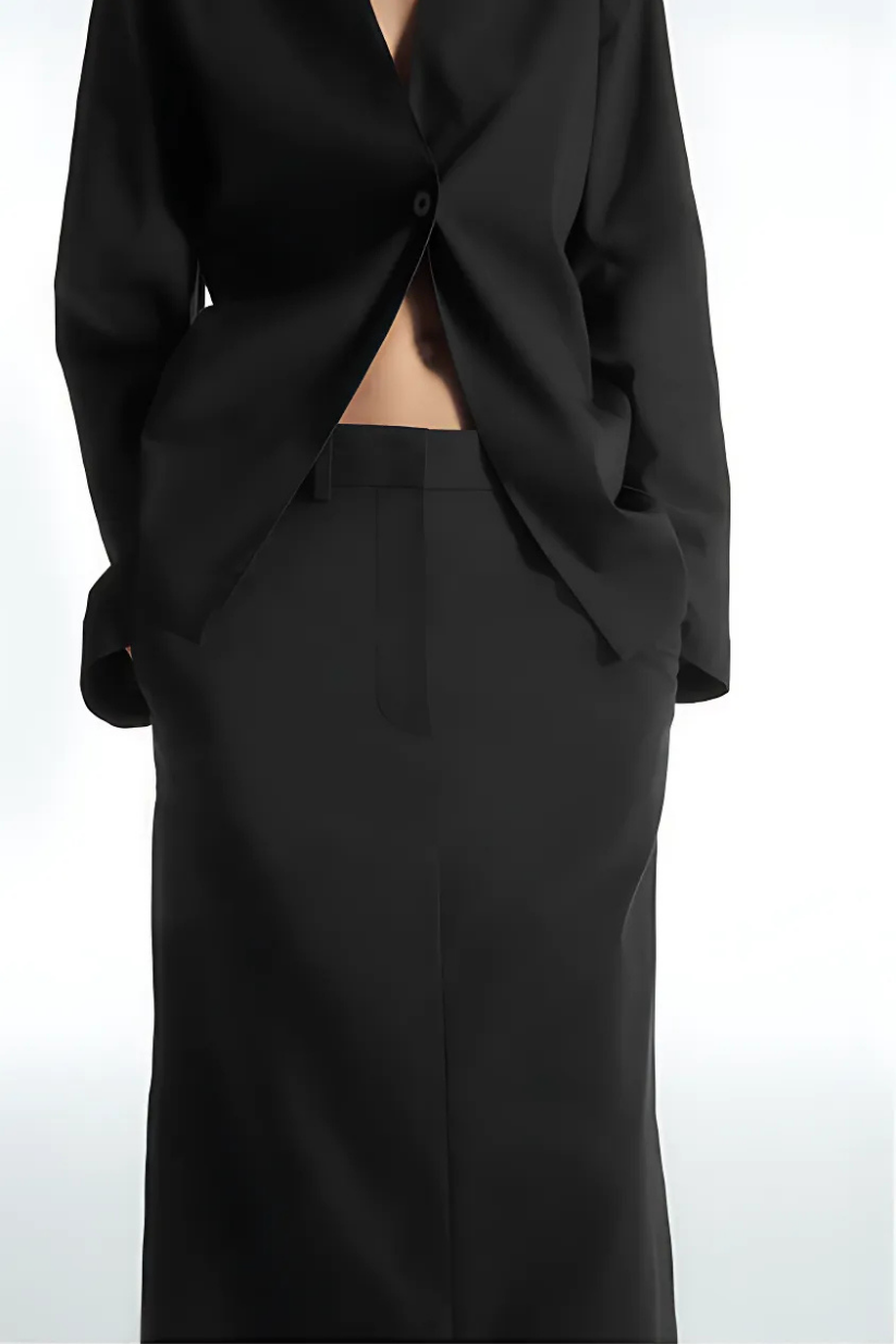 Black Linen Co-ord Set – Blazer & Pencil Skirt for Women