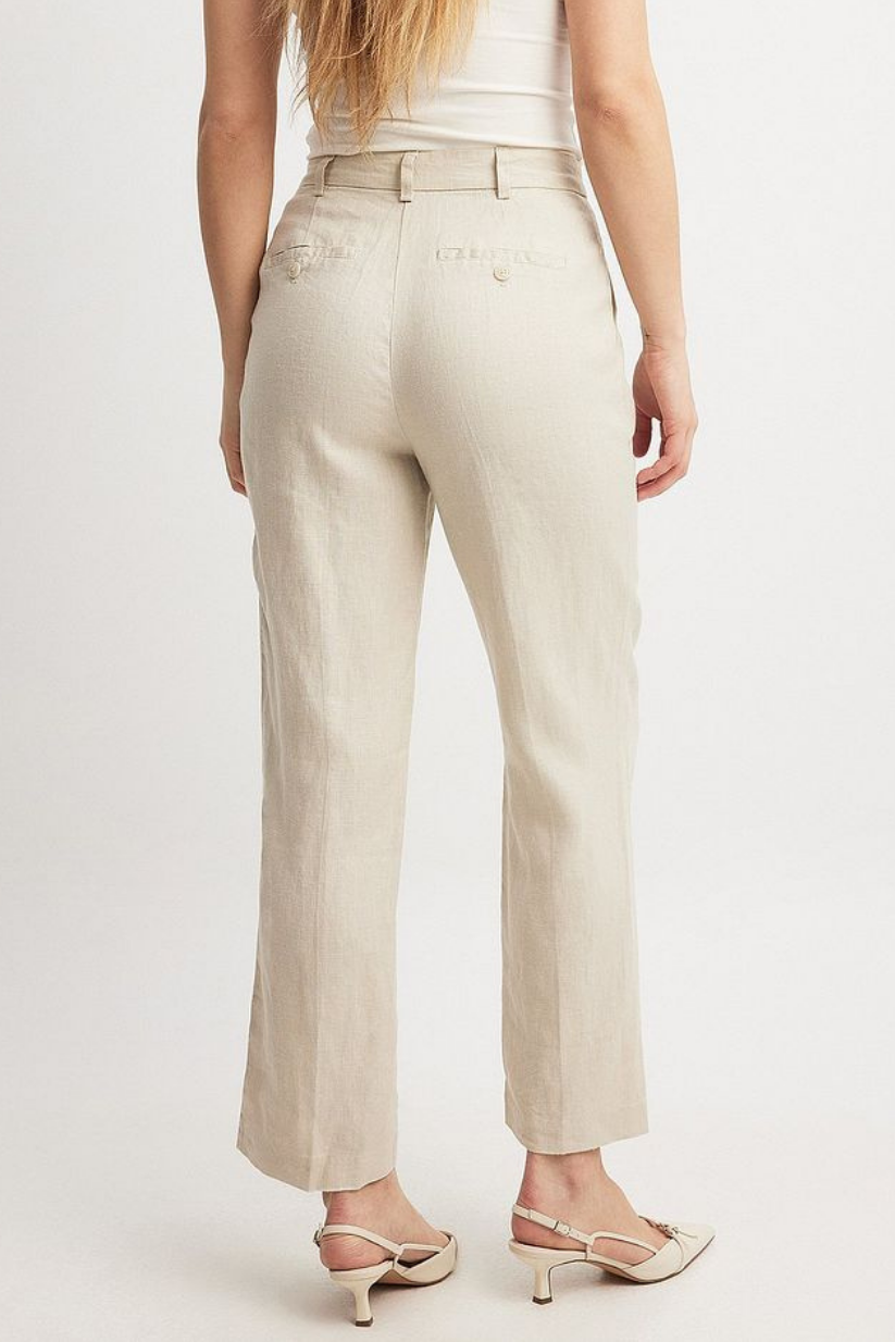Beige Linen Cropped Pants