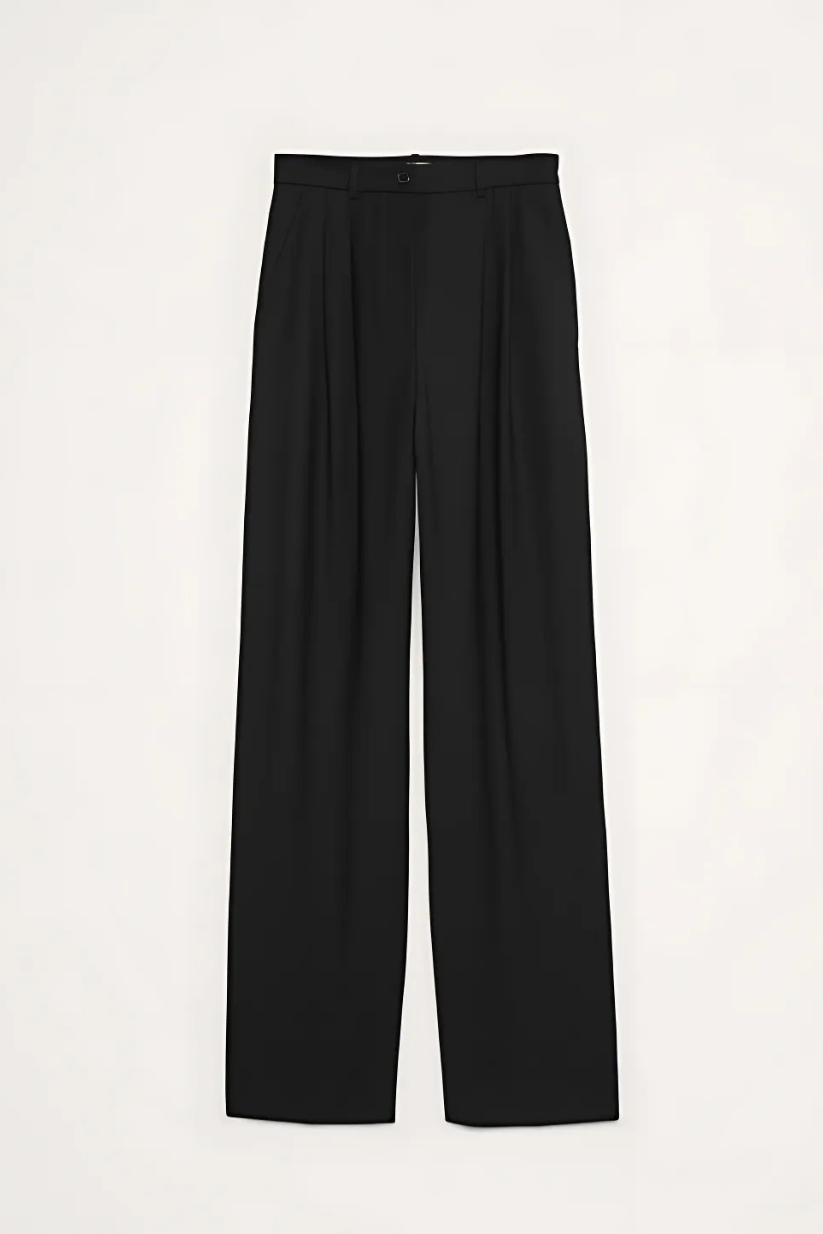 Black Linen Trousers – High-Rise Wide-Leg Pants for Women