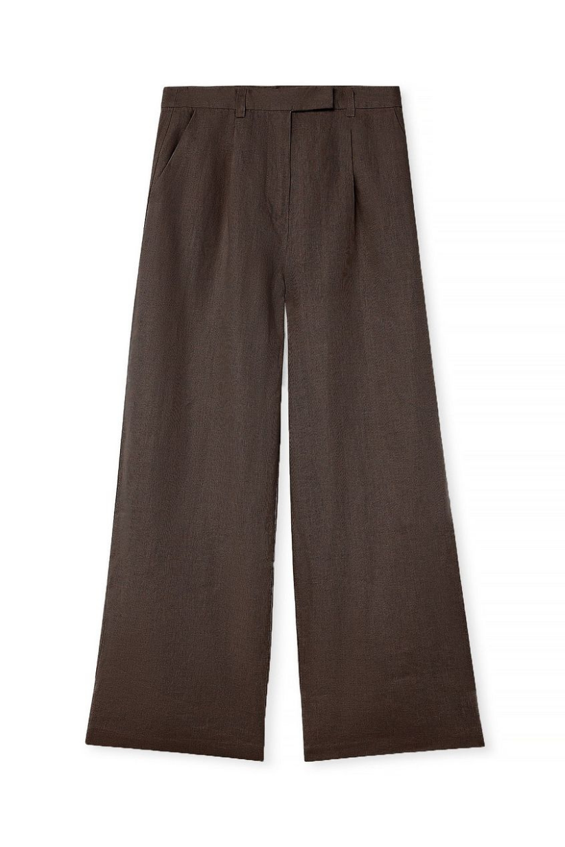 Brown Linen Wide Leg Pants