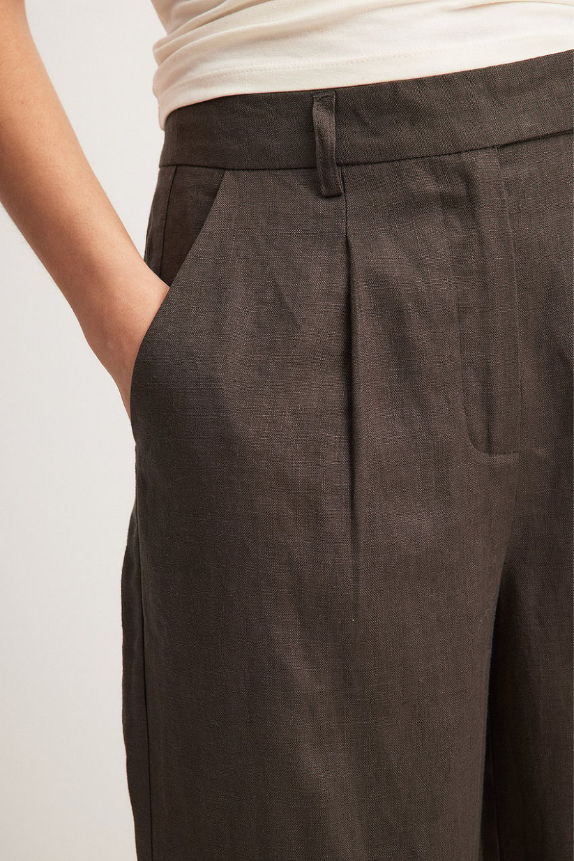 Brown Linen Wide Leg Pants