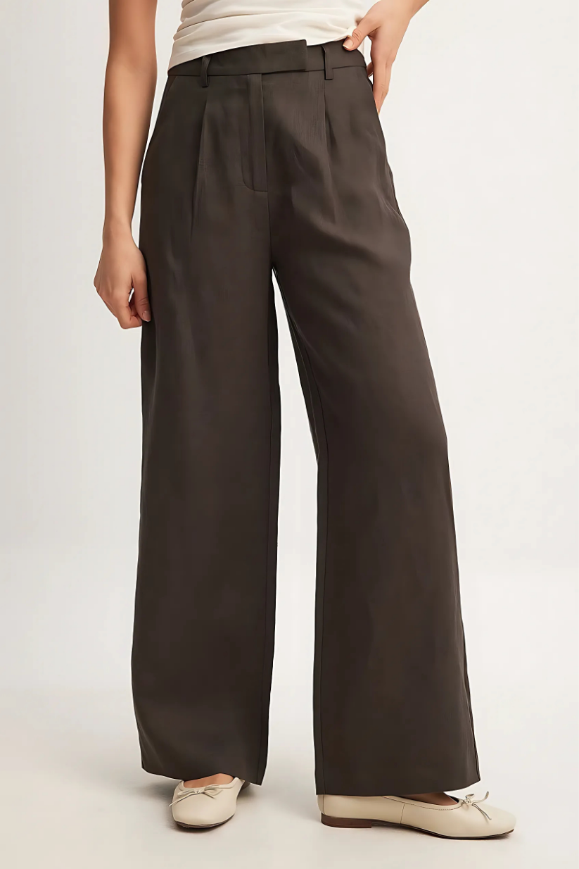 Brown Linen Wide Leg Pants