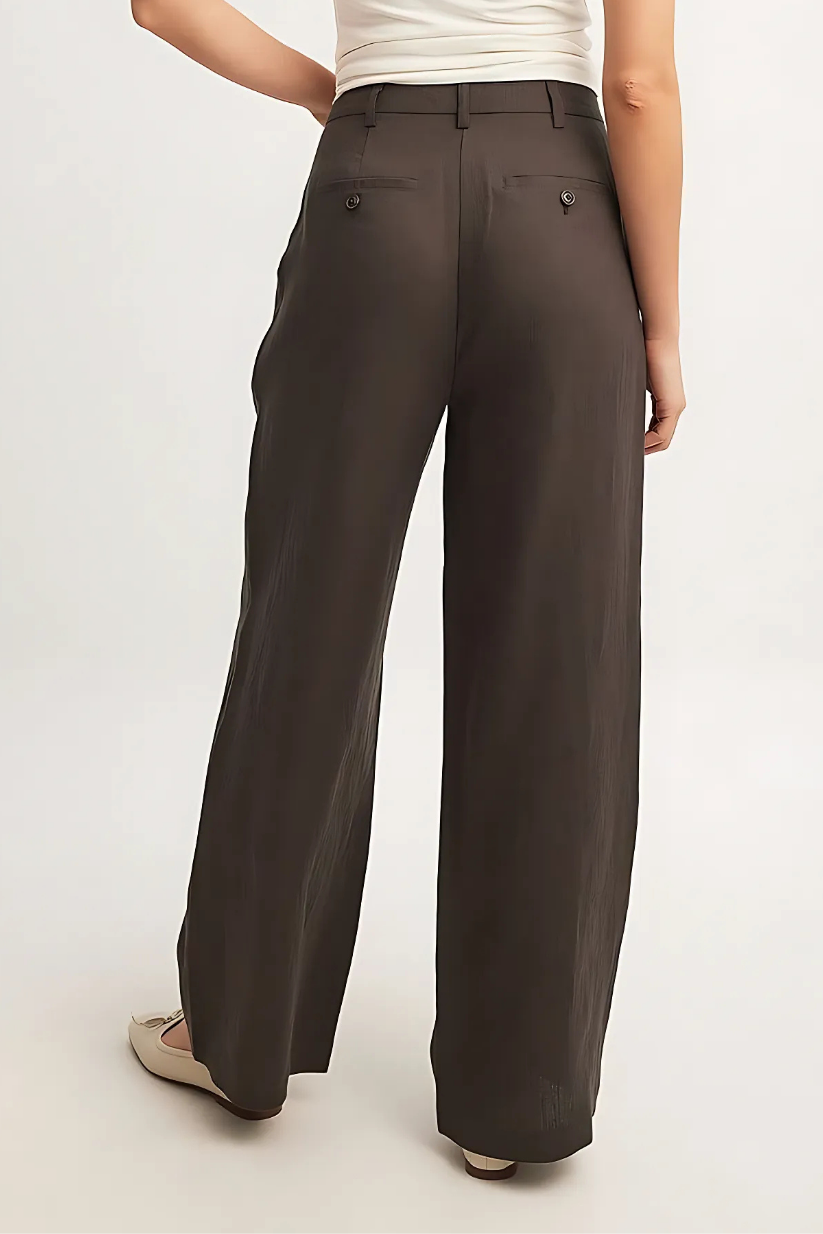 Brown Linen Wide Leg Pants